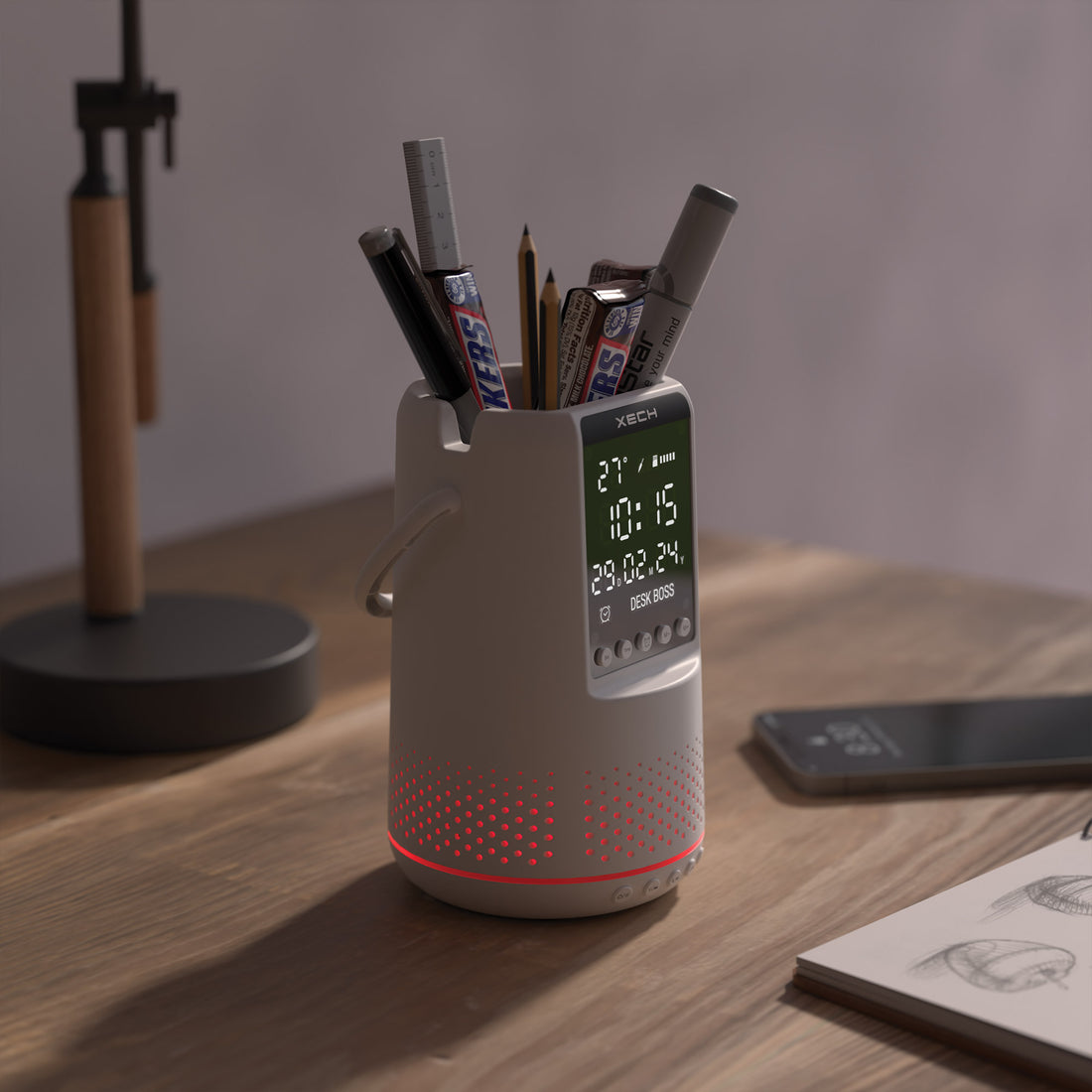 XECH Deskboss - Best Bluetooth Speaker in India with its 10 Watt Wireless Speaker with RGB Lights Phone Holder & Digital Clock with Alarm