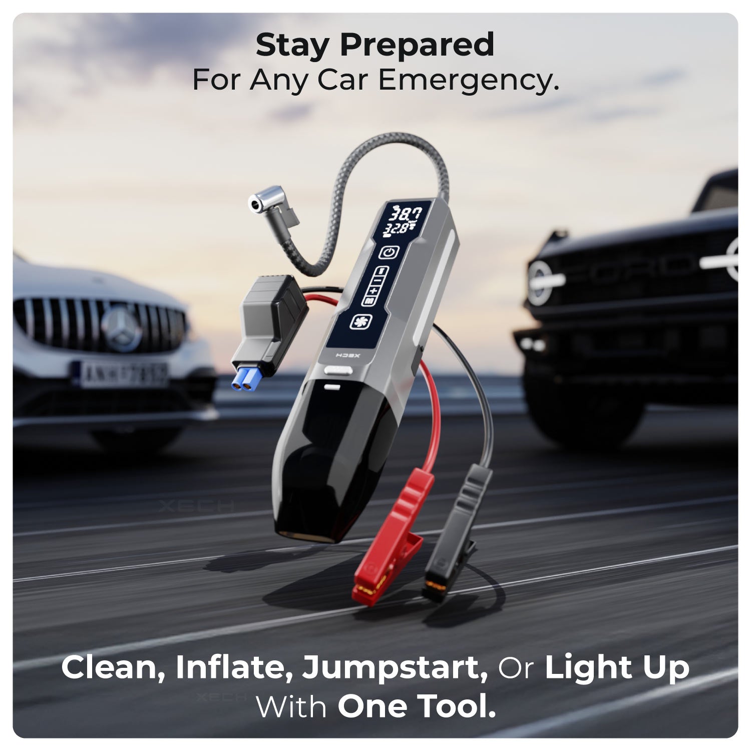 Xech 4-in-1 Car Vacuum, Jump Starter, Inflator & Emergency Light | XECH