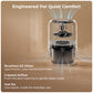 Cutaway view of XECH Atmos air purifier showing the brushless DC motor, three-speed airflow and 5W operation