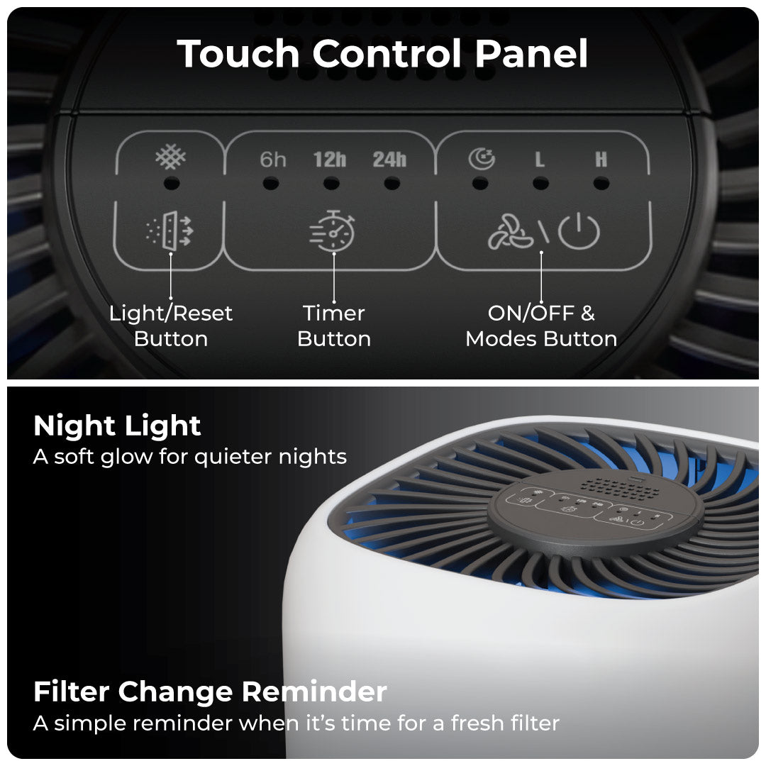 XECH Atmos air purifier with touch control panel with timer, night light and filter-change reminder