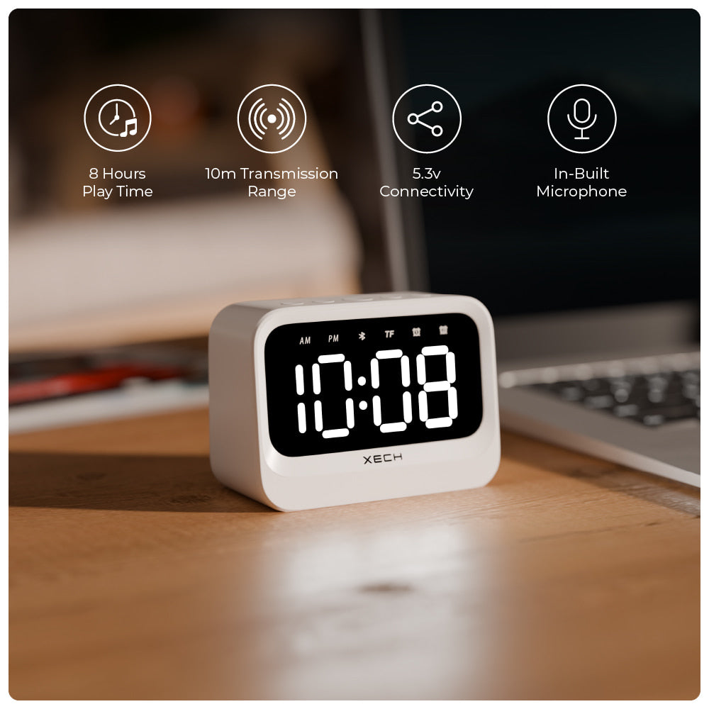 digital clock with speaker small size with bright display and loud sound for heavy sleeper eon by XECH