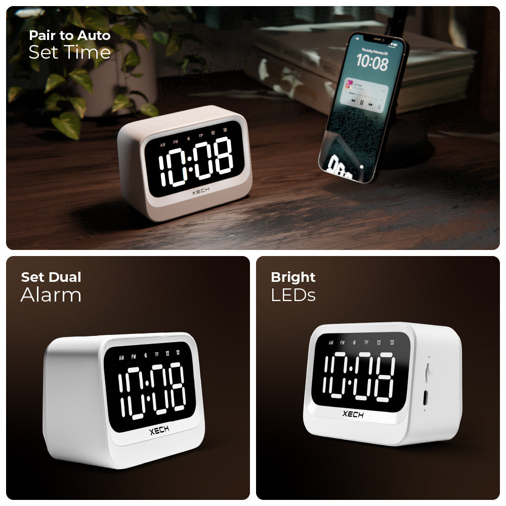 Digital alarm clock with bright leds and 2 alarms xech eon