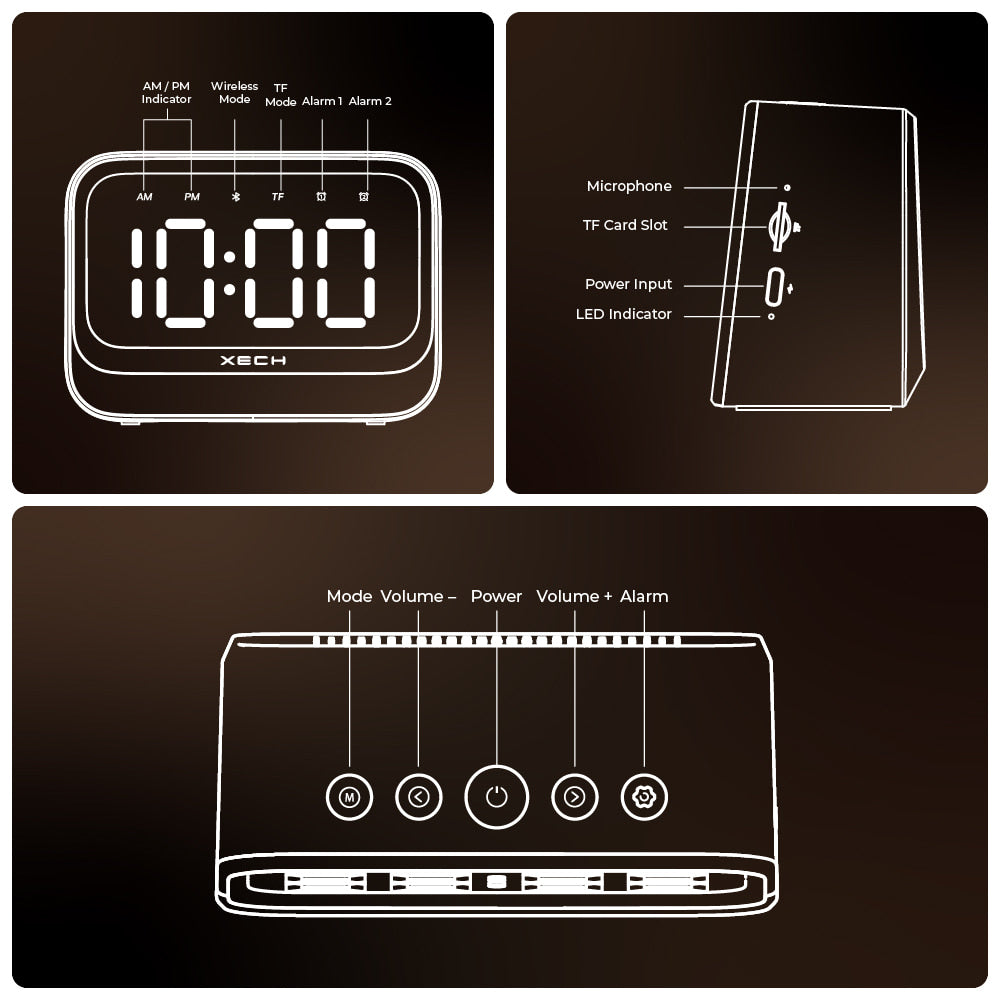 Multifunctional clock with speaker and dual alarm snooze function by xech eon