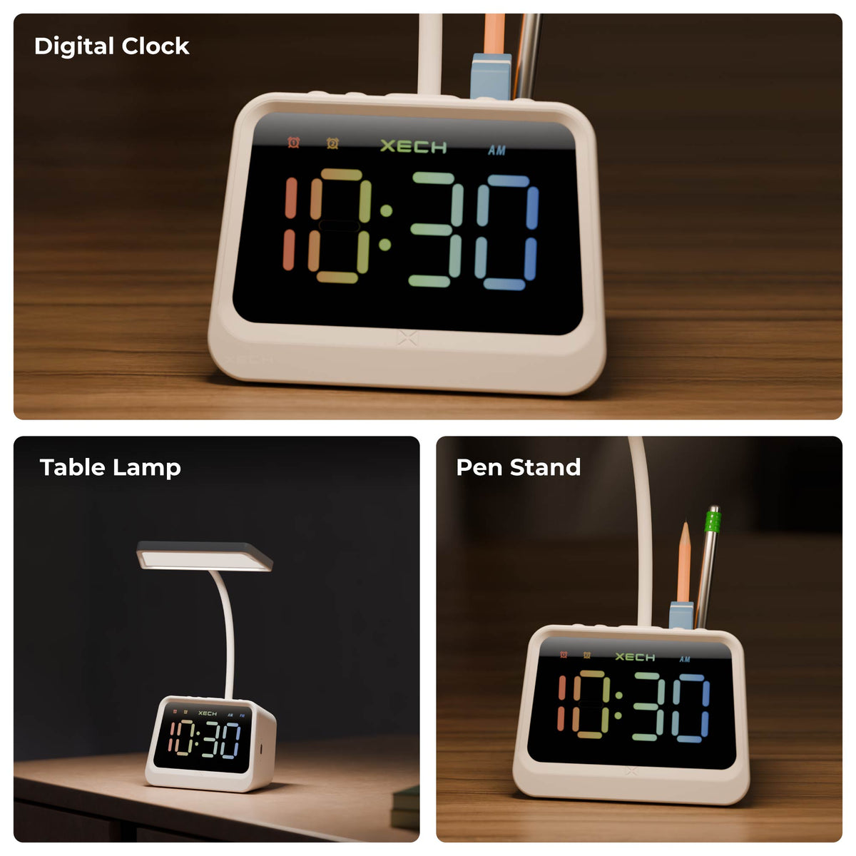 Table Lamp with Alarm Clock and Pen Stand | Multicoloured Display Prism ...