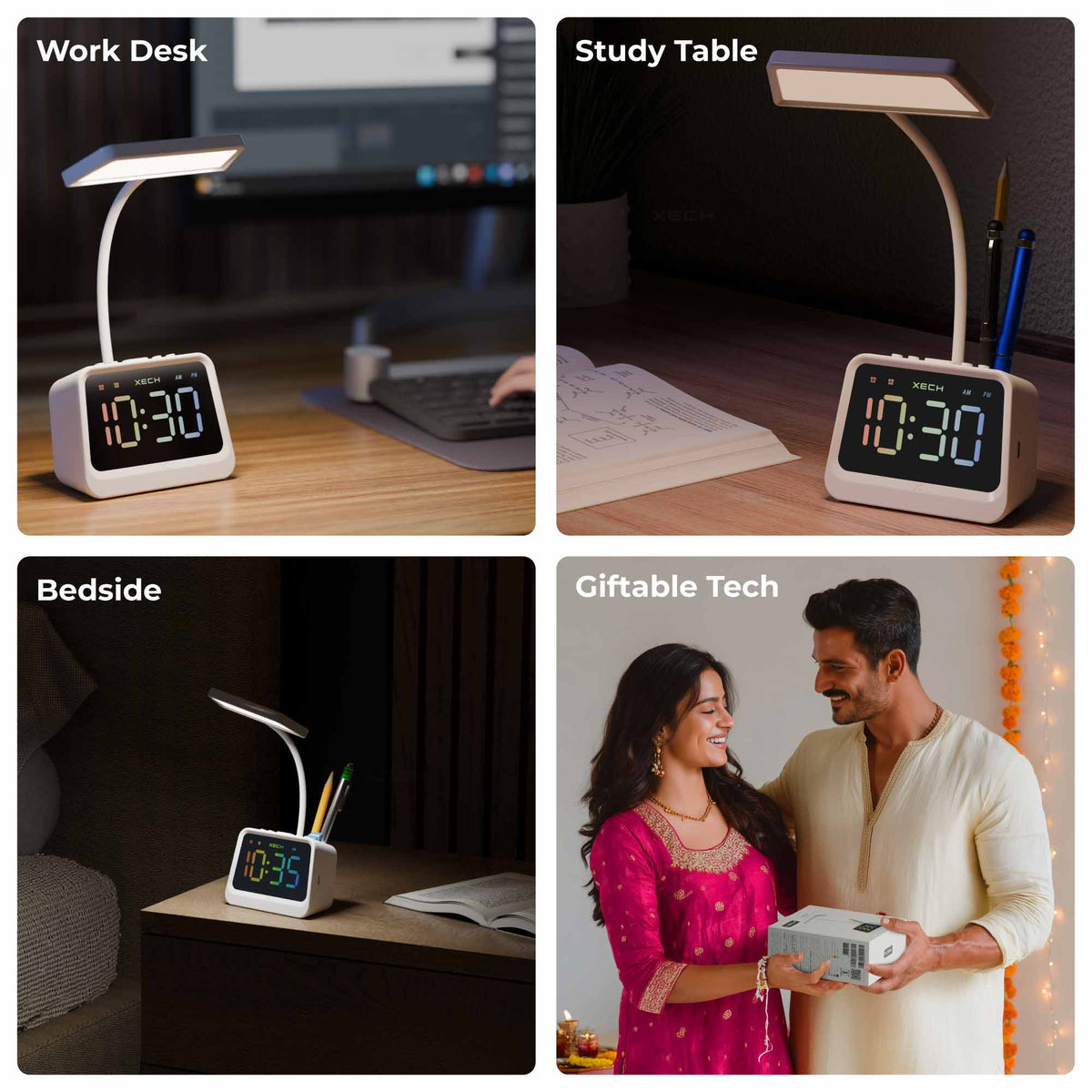 Table Lamp with Alarm Clock and Pen Stand | Multicoloured Display Prism ...