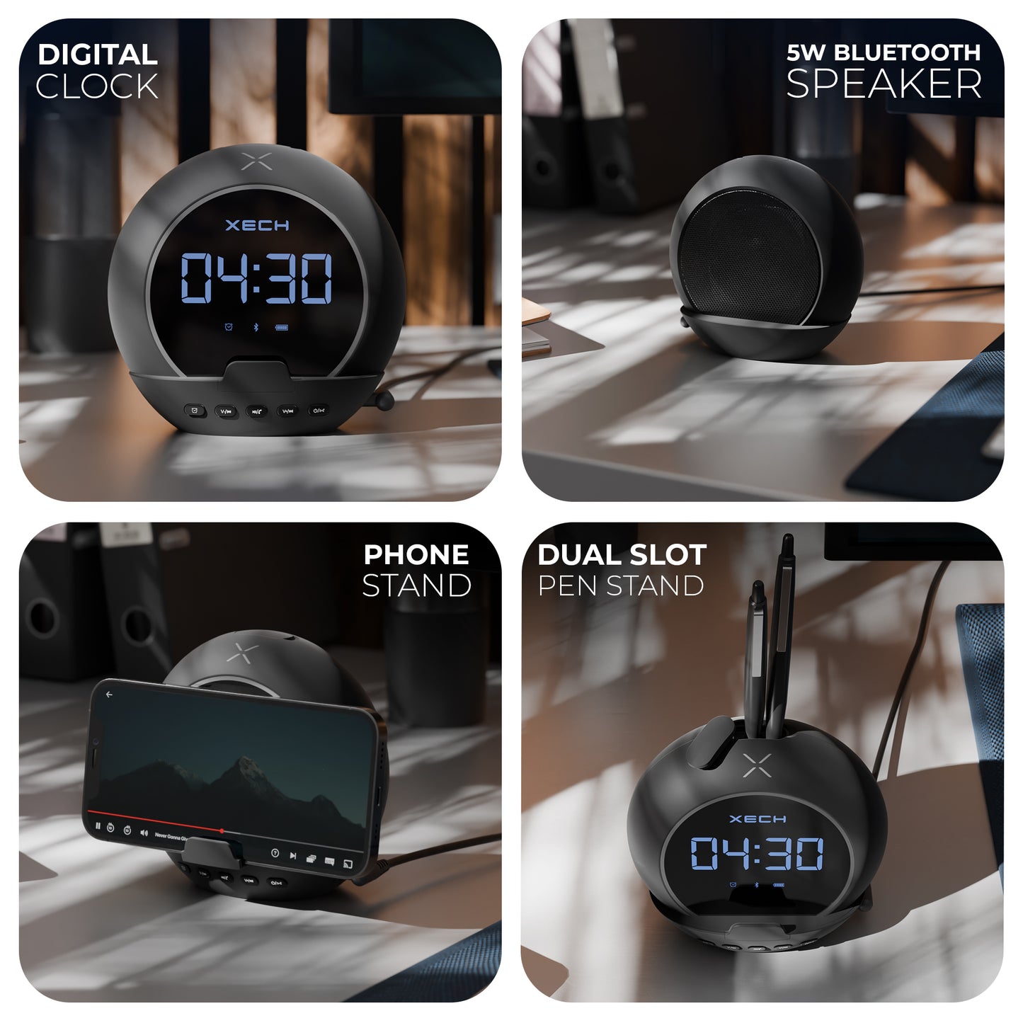 xech multifunctional Digital Alarm Clock with Speaker Ellipse