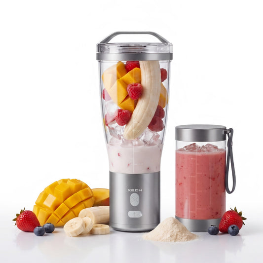 XECH BlendXL chrome portable blender with 1.3L and 500ml jars for smoothies, shakes and ice-based drinks