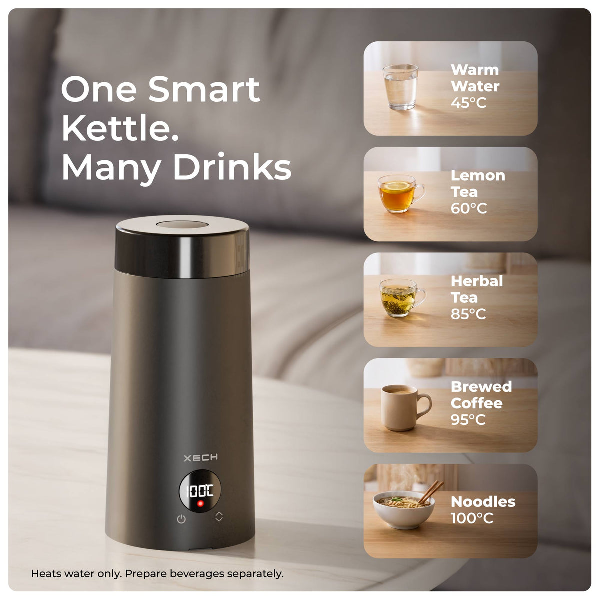 Mini electric kettle for warm water, tea, coffee and noodles with adjustable temperature control