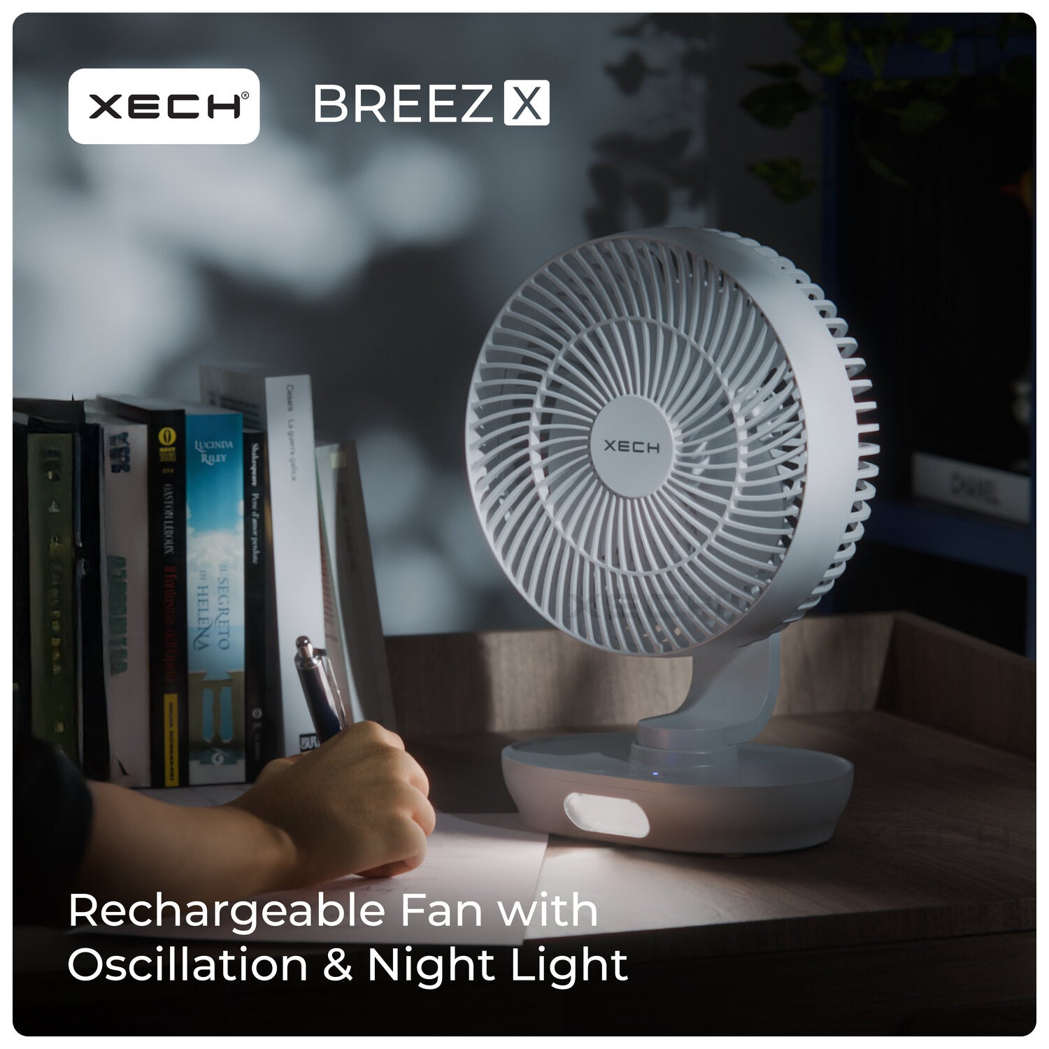 Nortex Table Fan Rechargeable Table Fan with Swing & Night Light | BreezX – XECH