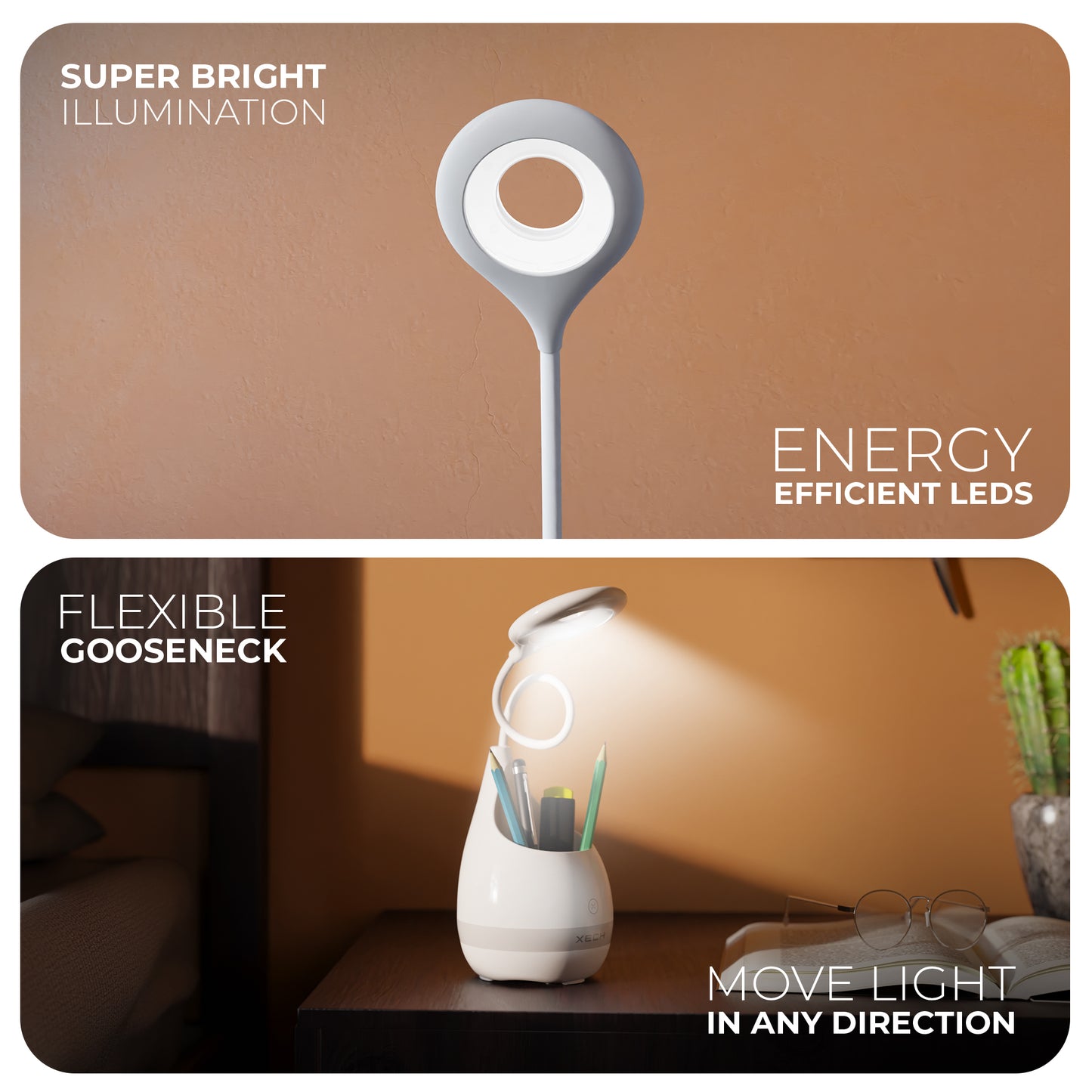 XECH Energy Efficient Lamp with Flexible Gooseneck T2 Reading Light