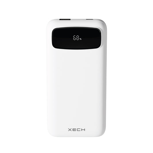 White XECH X-Charge PRO 10000mAh power bank with a digital battery percentage display