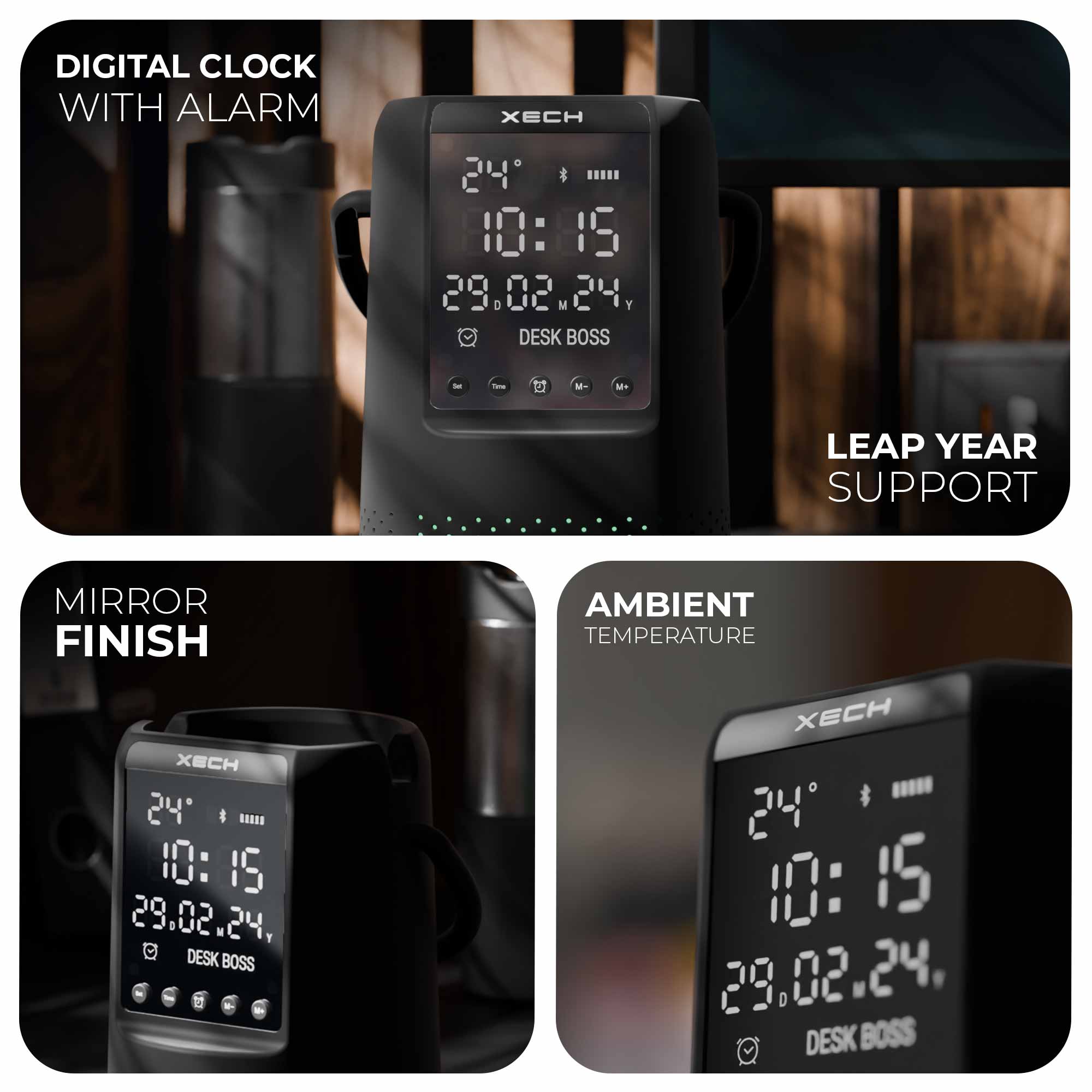 Dex Tech Clock Digital Clock with Speaker | Deskboss Dark Edition – XECH