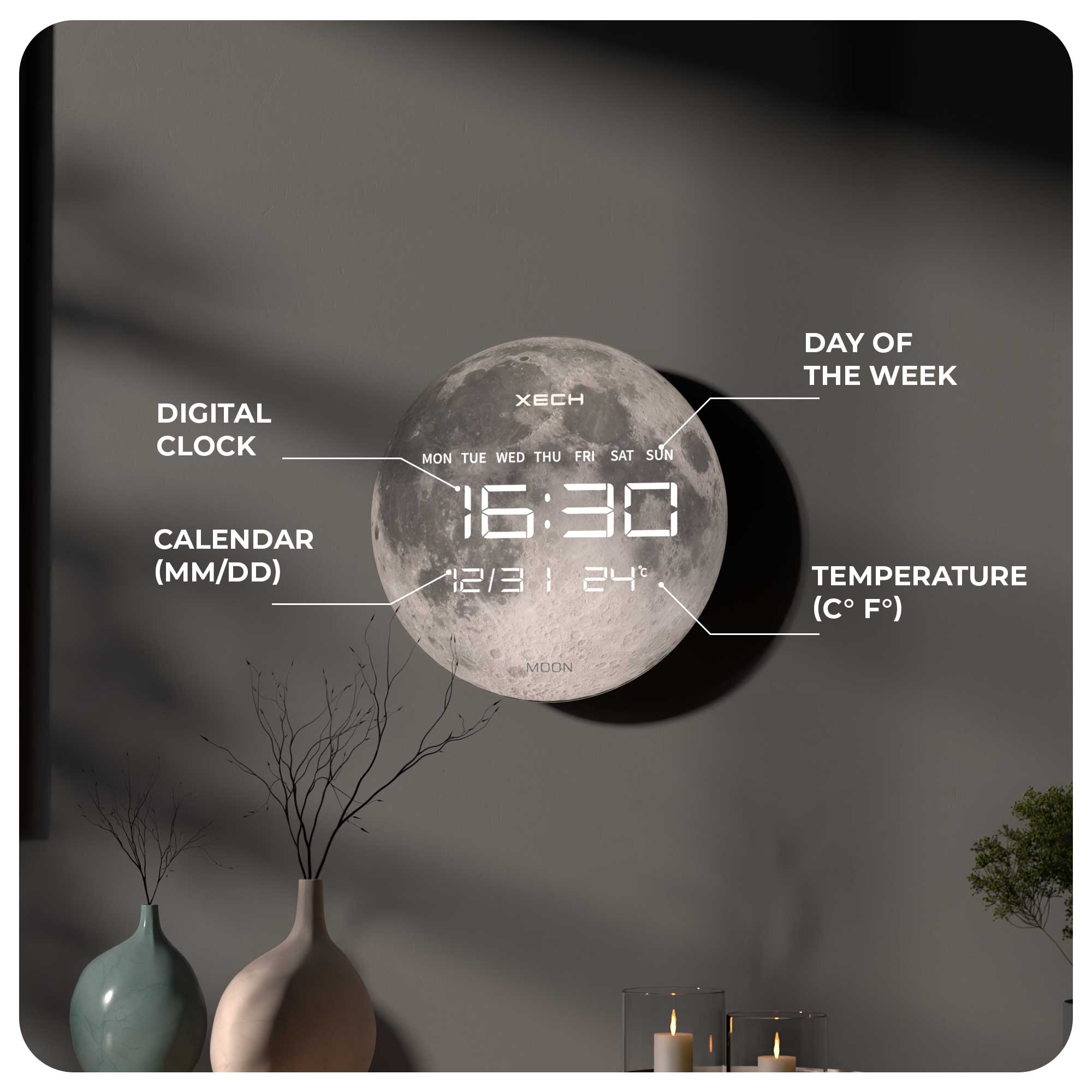 Digital Wall Clock - Solaris LED Wall Clocks for Home Decoration – XECH