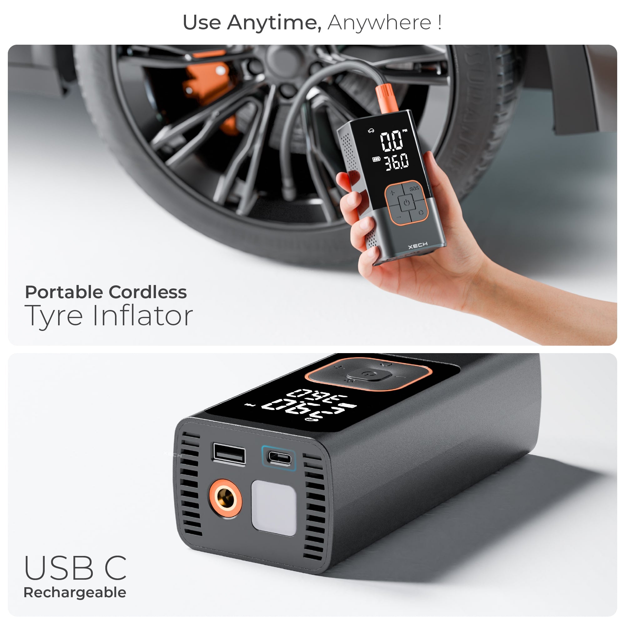 Cordless Tyre Inflator for Cars and Bikes with Auto and Manual mode ...