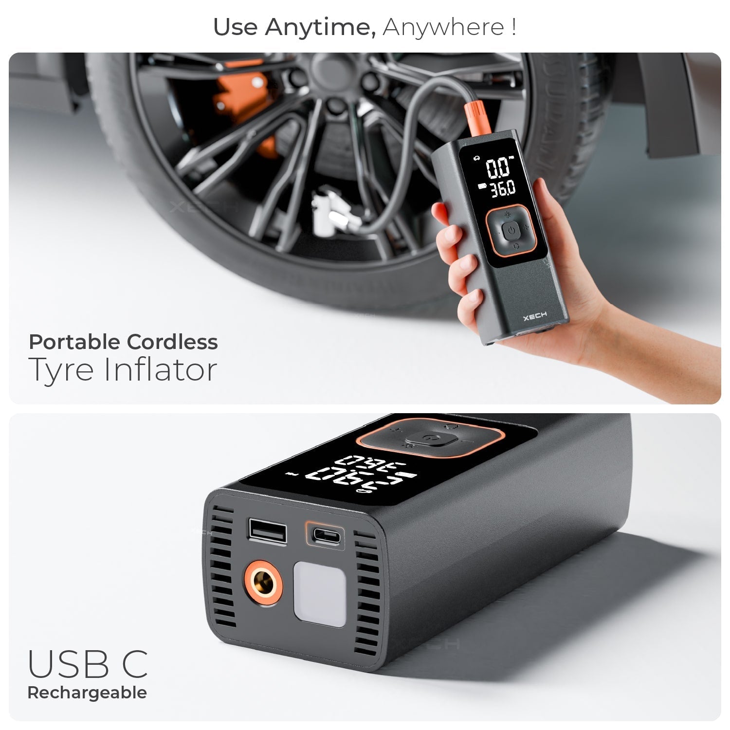 Cordless and Corded Tyre Inflator Auto and Manual mode | Inflate XL – XECH