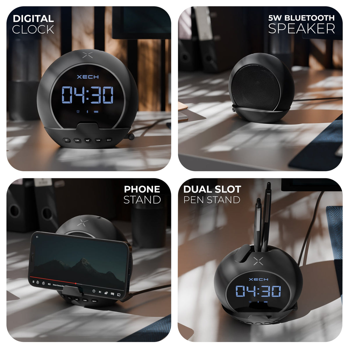 XECH Ellipse - Bluetooth Speaker with Digital Clock & Alarm