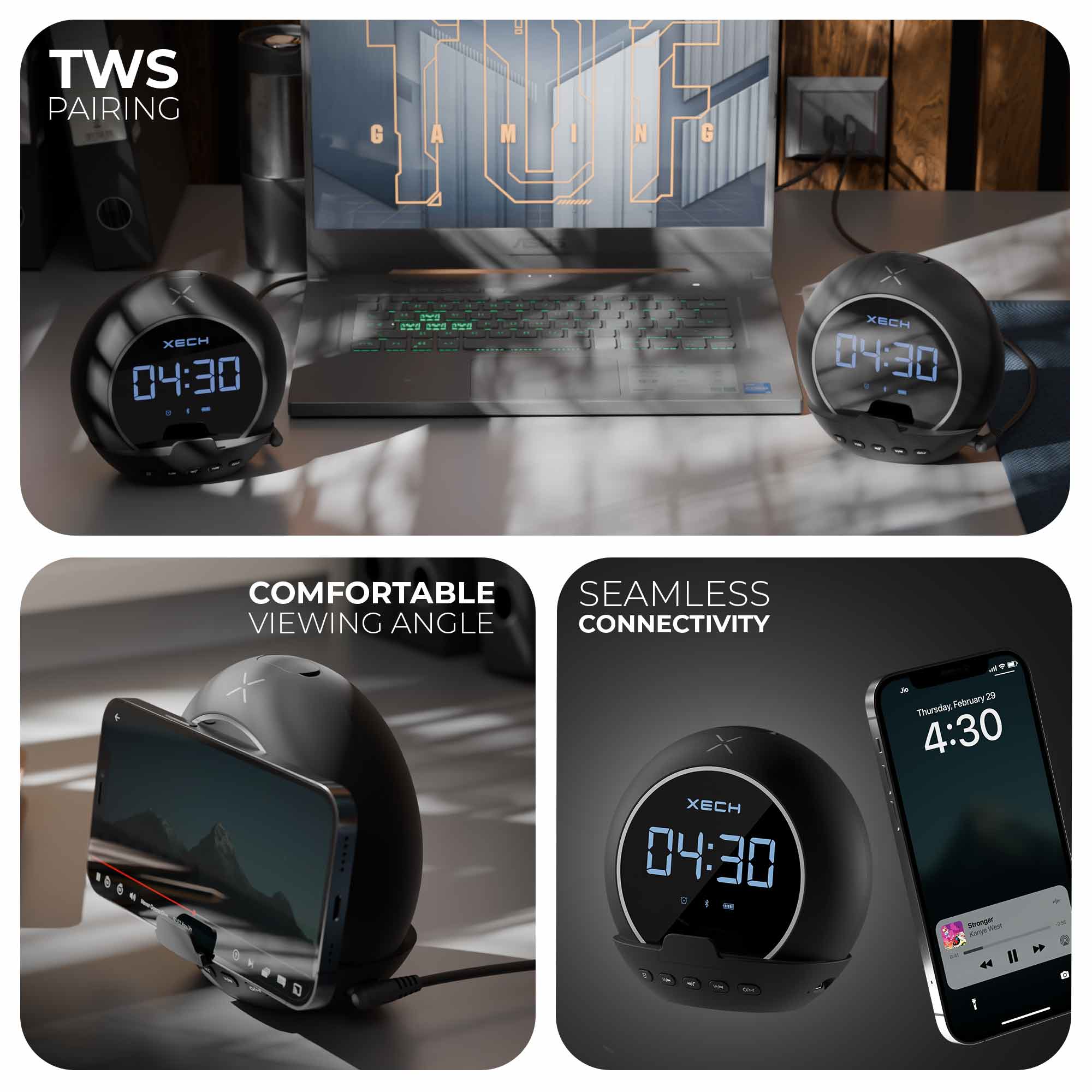 Xech XECH Ellipse - Bluetooth Speaker with Digital Clock & Alarm