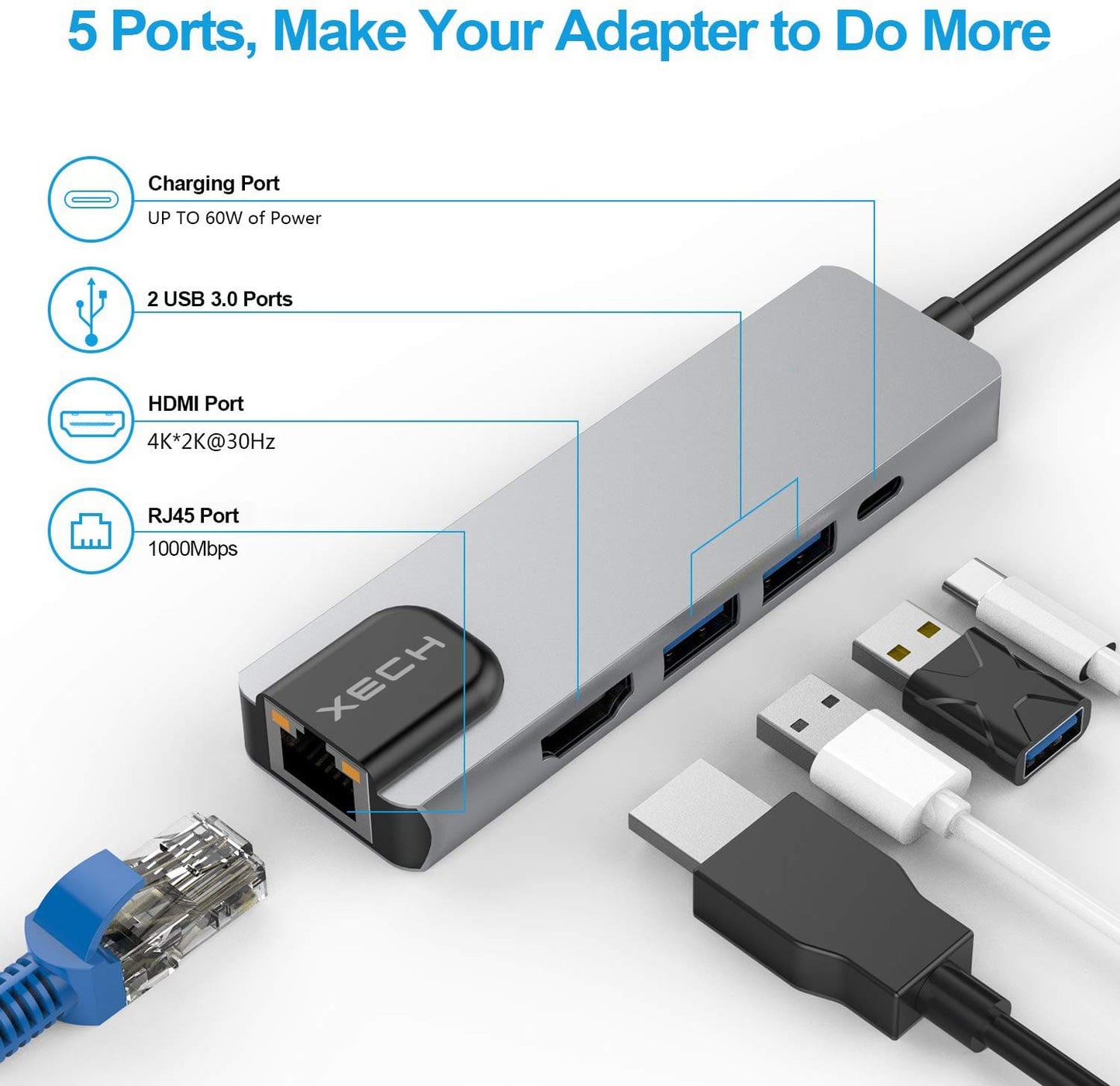 PENTA HUB 5 in 1 MULTI PORT ADAPTER - XECH